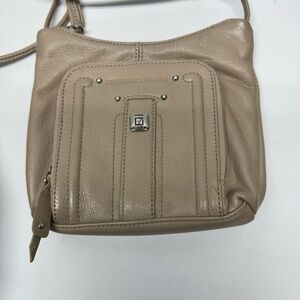 Vintage STONE MOUNTAIN Crossbody Bag Leather Tan Zippers Small MINT Condition
